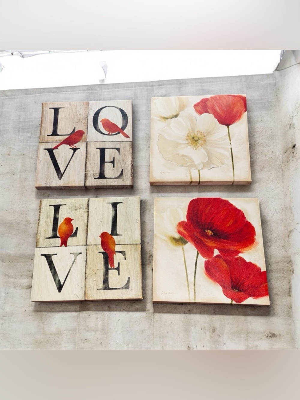 Red Floral & Love Wall Art Set - Brand: